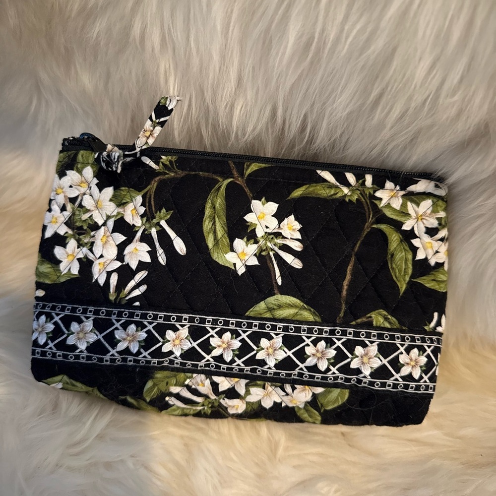 Vera Bradley Retired Jasmine Pattern Floral Black Quilted Cosmetic Bag
